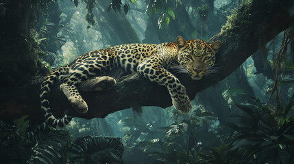 A relaxed leopard lounges o a tree branch