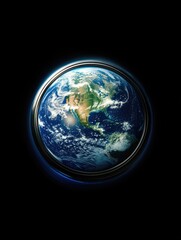 Planet Earth with a circular design around it, symbolizing protection or unity.