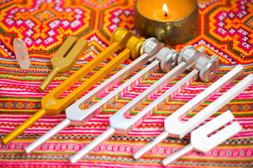 tuning fork on a fabric.