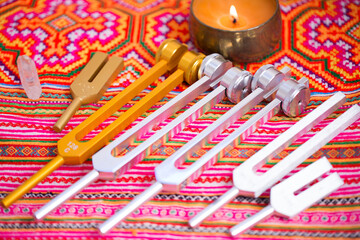 tuning fork on a fabric.