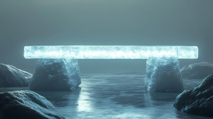 Futuristic suspended light stone art platform