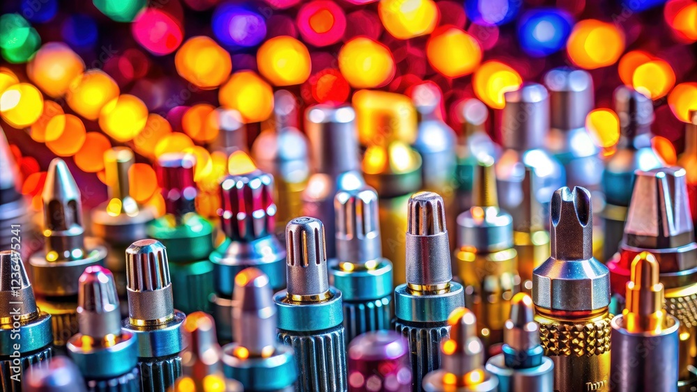 Poster a close-up, bokeh-filled macro photograph highlights the exquisite detail of a professional precisio