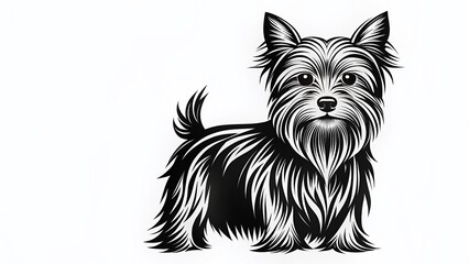 Yorkshire Terrier Stencil Art Print: Minimalist Black & White Dog Illustration, Isolated on White Background