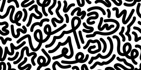 Fun line doodle seamless pattern. Creative minimalist style art background for children or trendy design with basic shapes. vector illustration.