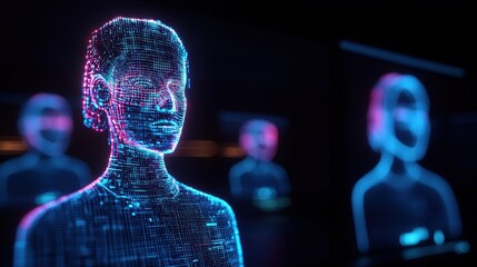 Futuristic Digital Human Representation with Neon Glow and Data Lines
