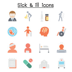 Sick & Ill  icon set in thin line style