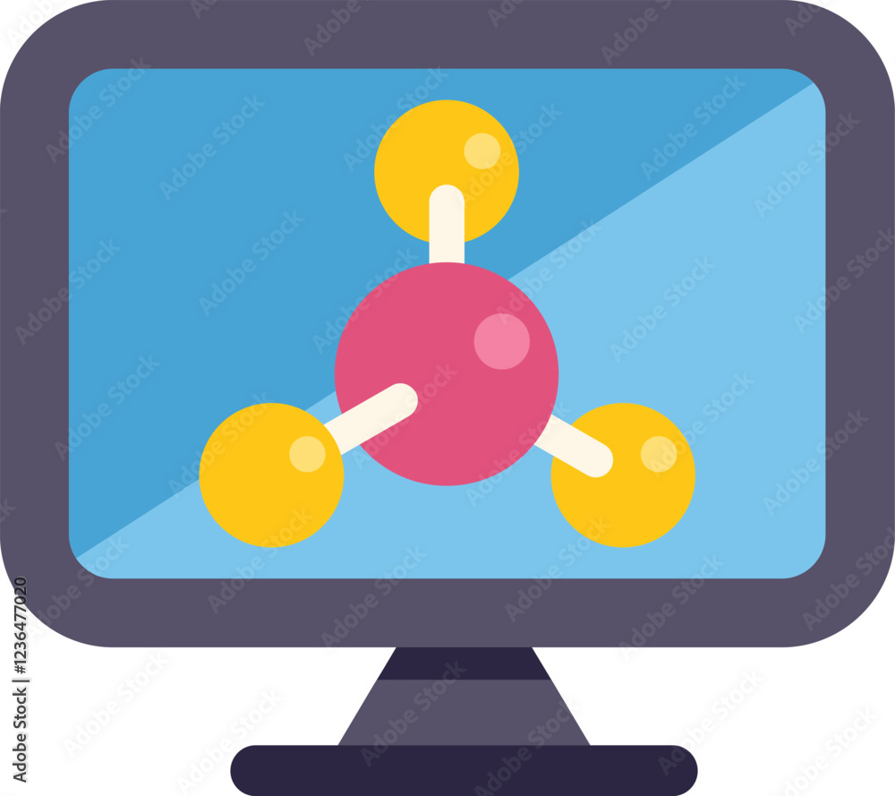 Aufkleber computer screen displaying a molecular structure, representing scientific research and analysis in a