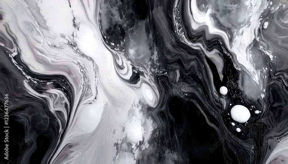 Poster abstract monochrome fluid marble texture with bold black and white swirls, perfect for decorative ar