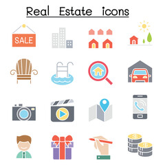 Real estate icon set in thin line style