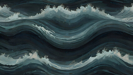 A series of elegant, abstract waves in cool, tranquil shades, gently disturbed by a fine grainy texture that evokes a vintage aesthetic and timeless style.