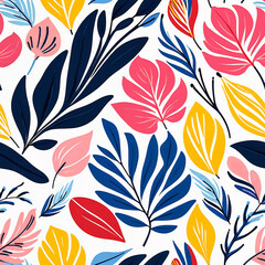 Bold tropical leaf pattern with vibrant colors in modern botanical abstract design