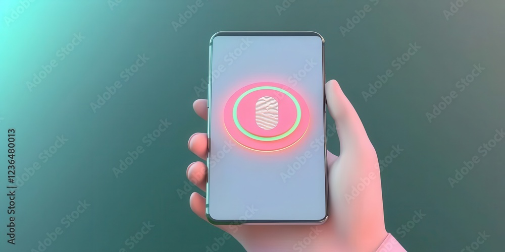 Poster modern smartphone with fingerprint scanner display