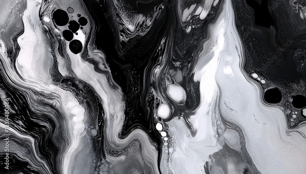 Aufkleber abstract monochrome fluid marble texture with bold black and white swirls, perfect for decorative ar