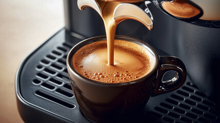 Espresso Pouring from Coffee Machine at Cafe