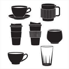 set of vector COFFEE CUP silhouette