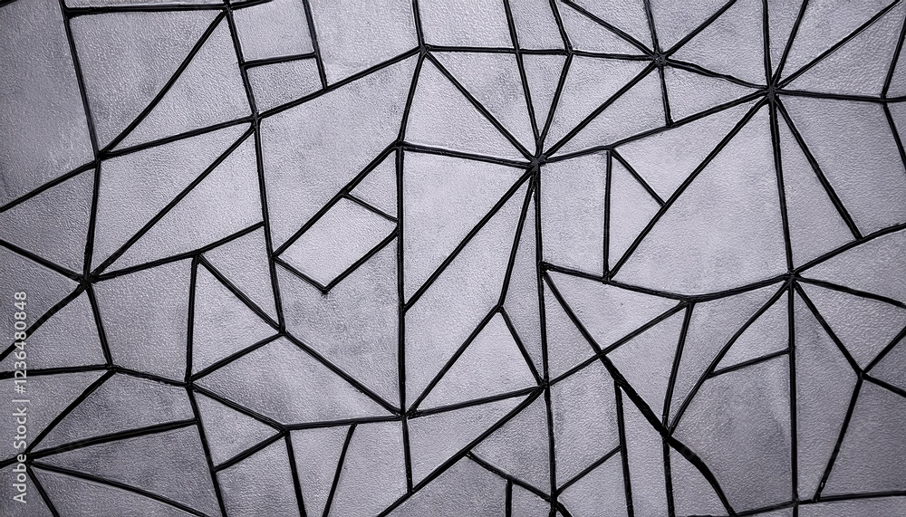 Aufkleber close-up of abstract geometric pattern with black outlines on textured gray surface, modern polygona