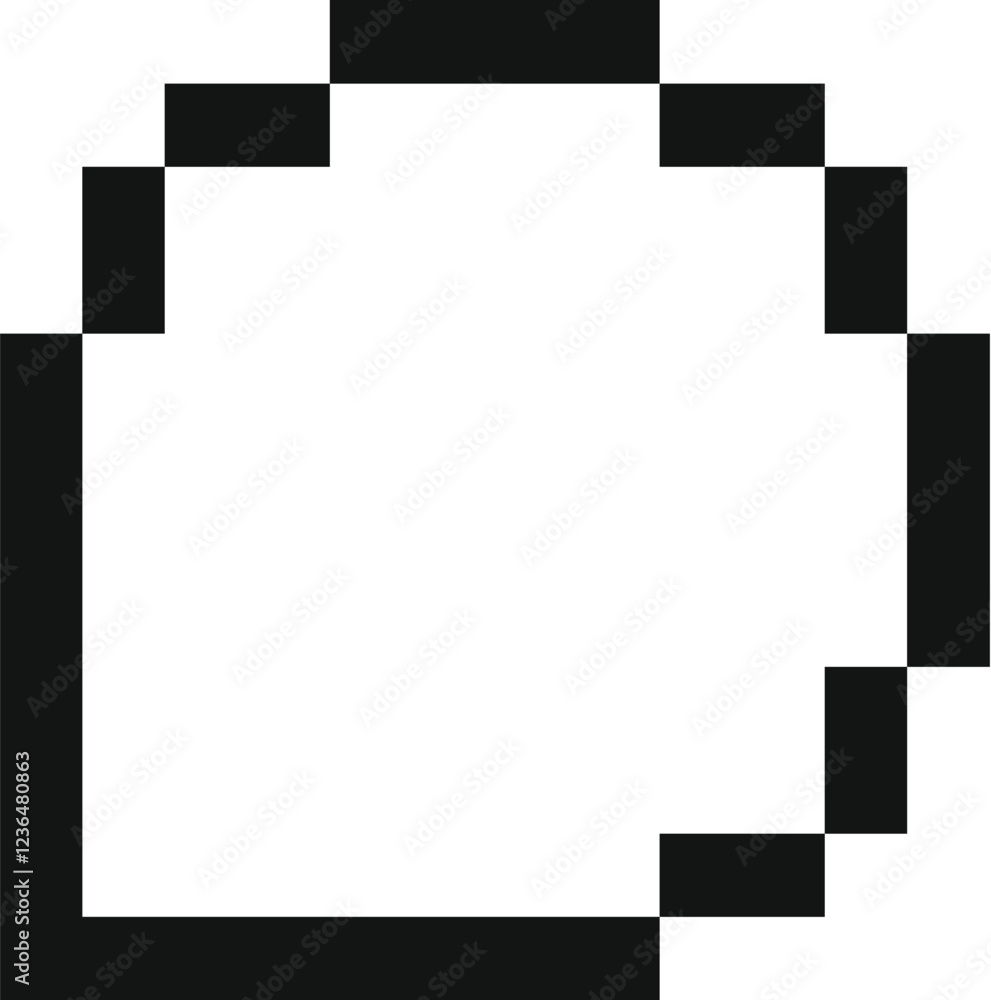 Poster simple pixel art depicting a rounded corner, creating an open shape with potential for various desig