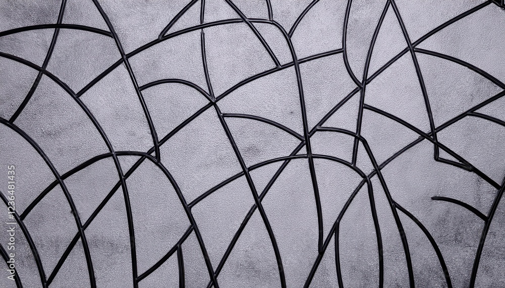 Poster close-up of abstract geometric pattern with black outlines on textured gray surface, modern polygonal design for background, wallpaper, and architecture

