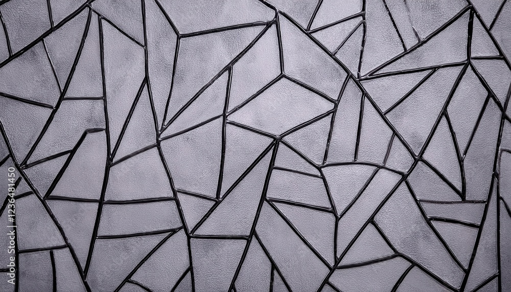 Poster close-up of abstract geometric pattern with black outlines on textured gray surface, modern polygonal design for background, wallpaper, and architecture

