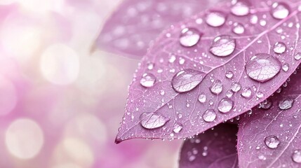  a purple leaf with water droplets glistening on its surface, set against a blurred background