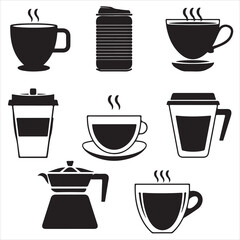 set of vector COFFEE CUP silhouette