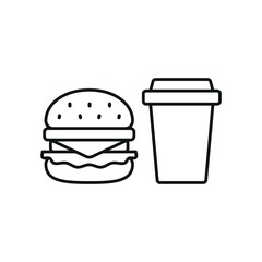 Drink and hamburger set icon represents fast food and casual dining, perfect for restaurant branding, menu designs, food delivery apps, and culinary-themed visuals.
