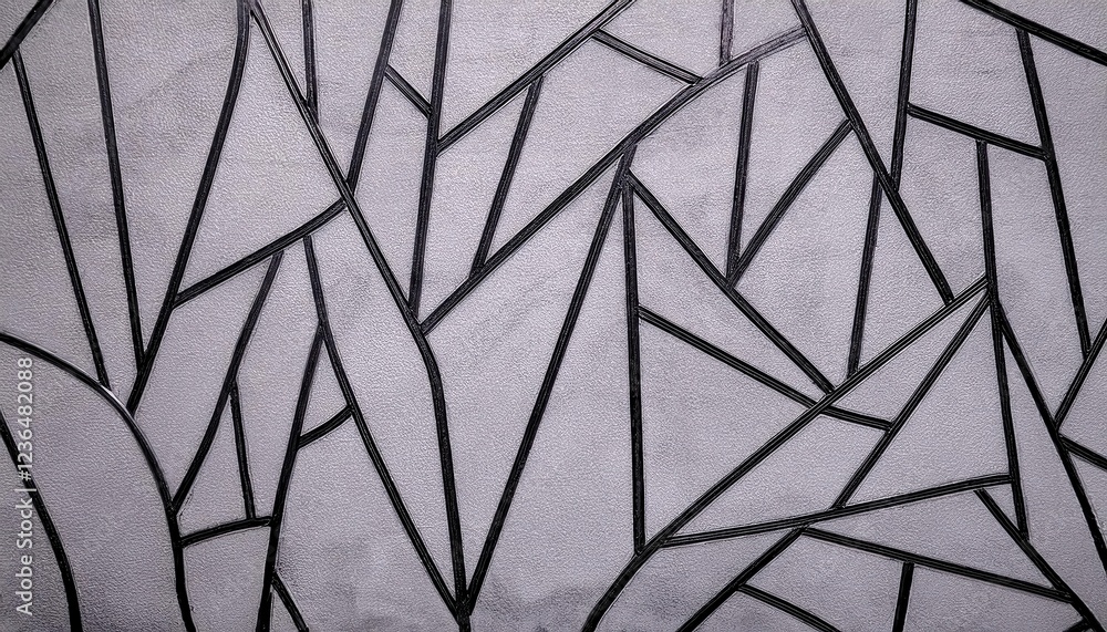 Poster close-up of abstract geometric pattern with black outlines on textured gray surface, modern polygonal design for background, wallpaper, and architecture


