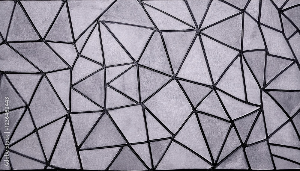 Poster close-up of abstract geometric pattern with black outlines on textured gray surface, modern polygona