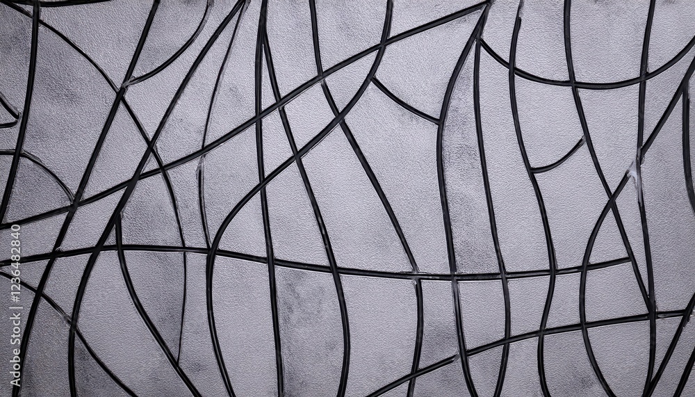 Poster close-up of abstract geometric pattern with black outlines on textured gray surface, modern polygonal design for background, wallpaper, and architecture

