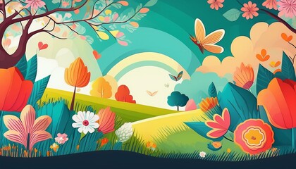 spring background in flat style generated ai