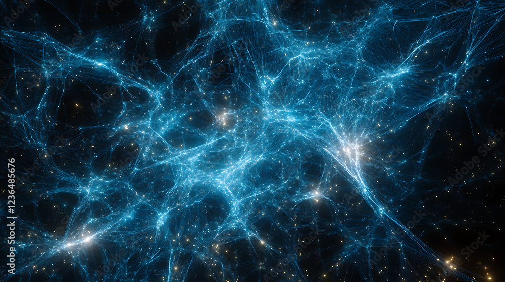 Aufkleber a mesmerizing visualization of cosmic structures showcasing intricate blue networks against a dark s