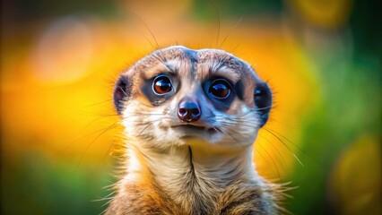 Fototapeta premium A cute meerkat, captured in stunning high-resolution detail, shallow depth of field highlighting its fluffy fur.