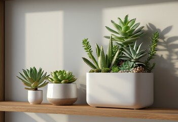 Fleshy plants on window-side shelves