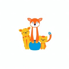 Fototapeta premium Cute cartoon animals sitting together in a playful arrangement on a white background