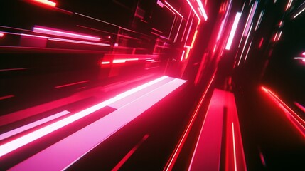 Abstract 3D rendering with a futuristic pink neon light path and dark background