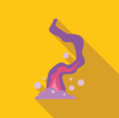 Colorful geyser erupting hot water and steam in a flat design with long shadow over yellow background