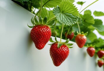 Close up of strawberries growing on plants Japan