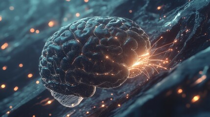 Glowing human brain, neural network, abstract background, medical science concept, website header