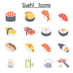 Sushi & Japanese food icon set in thin line style