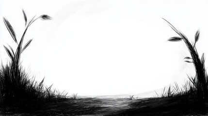 Obraz premium a black and white drawing of tall grass with a white background The grass is depicted in a realistic style, with intricate details such as the blades of grass and
