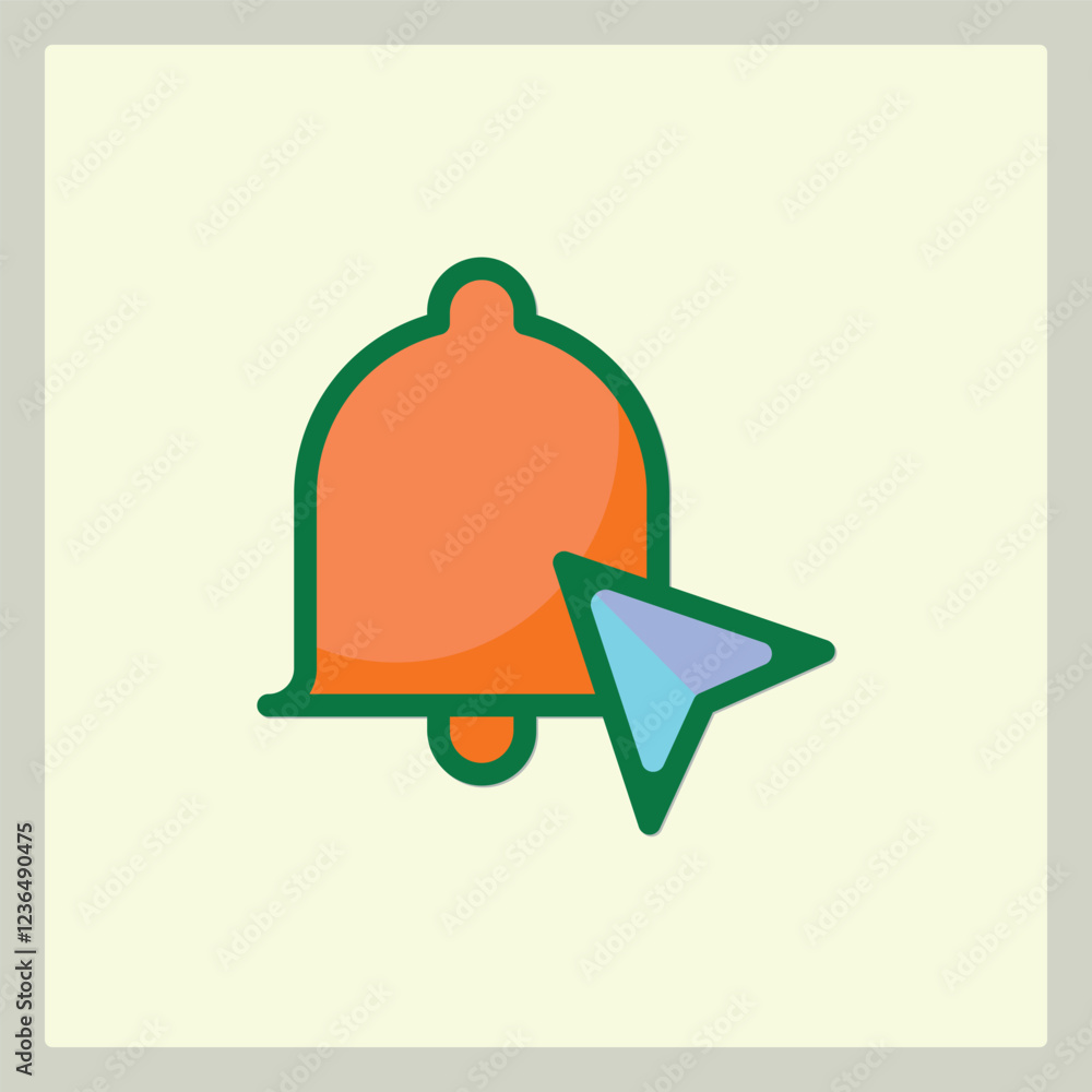 Poster stylized graphic of a notification bell with a cursor arrow clicking it icon digital