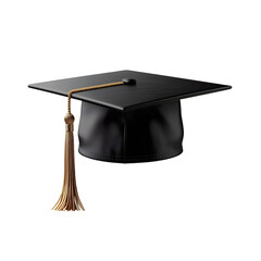 A black graduation cap with a gold tassel symbolizes achievement. Suitable for graduation designs, invitations, and educational concepts. Generative AI