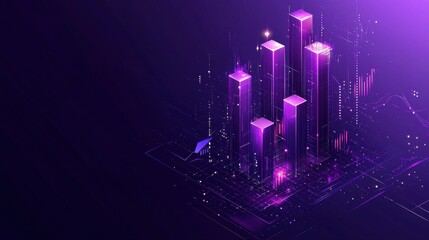 Abstract Digital Cityscape: Neon Glowing Towers and Data Streams