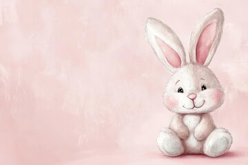Obraz premium Cute and Adorable Cartoon Bunny Character with Pink Background for Children's Decor