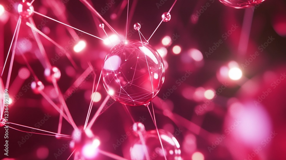 Poster abstract pink network with connected spheres for tech and science design