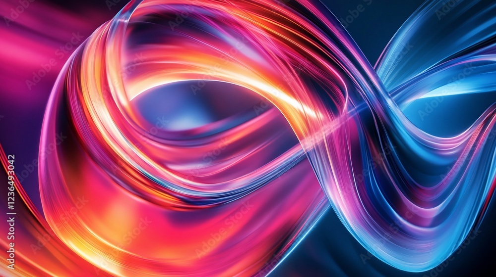 Poster abstract flowing light wave design with vibrant gradient colors on a dark background