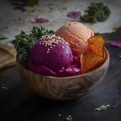 A trendy pink vegetable ice cream, combining natural ingredients and vibrant color for a unique and healthy frozen treat.