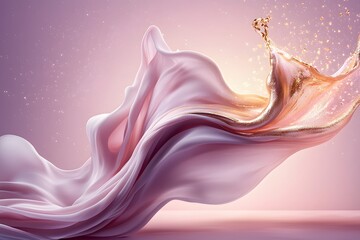 Elegant Flowing Silk Fabric with Splashing Liquid in Soft Light