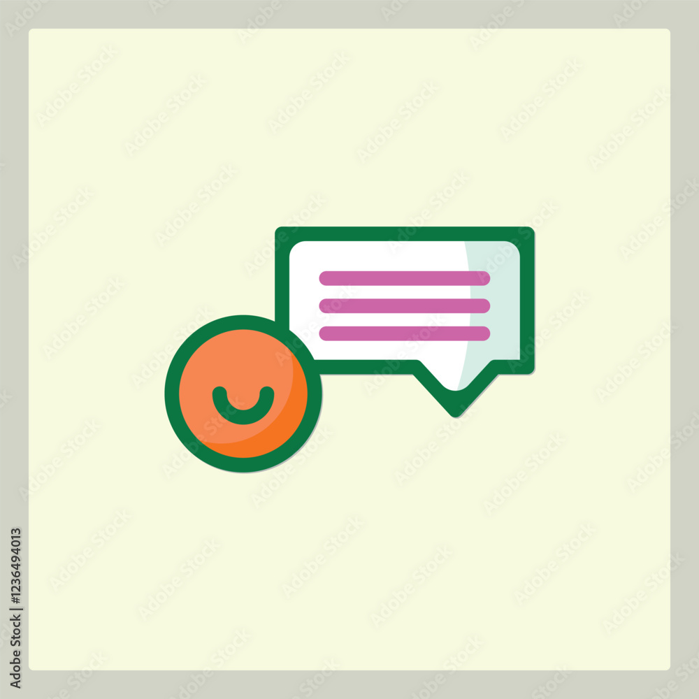 Poster happy feedback message icon with speech bubble and smiling face minimal design