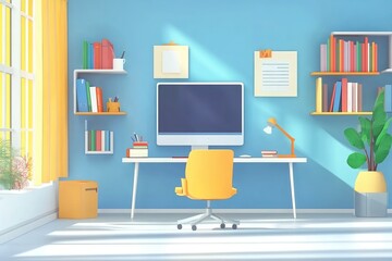 Bright and modern workspace design for online advertising and creativity